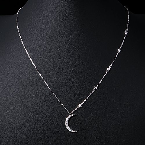 Ladytree 925 Sterling Silver Jewelry Crescent Moon and Star Pendant Necklace2