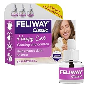 FELIWAY Classic 3 x 30 Day Cat Calming Odourless Refills for Pheromone Diffuser, 3 x 48ml – Helps Solve Common Signs of Stress in Cats & Kittens, Veterinary Recommended, Drug-free, Clinically Proven