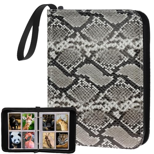 Trading Card Binder 4 Pocket, 400 Pockets Card Holder with 50 Removable Sleeves, Portable Collection Binder Album Book Case Storage, Zipper Card Protective Sleeves for TCG. (Grey & Black)
