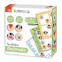 Sudoku Tiere – Holzpuzzle für Kinder ab 3 Jahren – Lernspiel zur Förderung von Logik, Konzentration und Feinmotorik – 20 Aufgaben – 4x4 Raster – Massivholz – Tiermotive