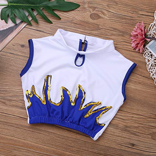 QinCiao Kids Girls Sequins Cheer Leader Costume School Uniform Cheerleading Outfit Carnival Party Cosplay Fancy Dress White&Blue 12-14 - Thumbnail 6