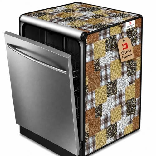 Image of Waterproof Dishwasher Cover for 12 to 15 Place Setting | Suitable with Bosch, LG, IFB, Hafele, Faber & More | Dustproof Appliance Protector Zip Cover Universal Fit-(63X63X88cms Design 17)