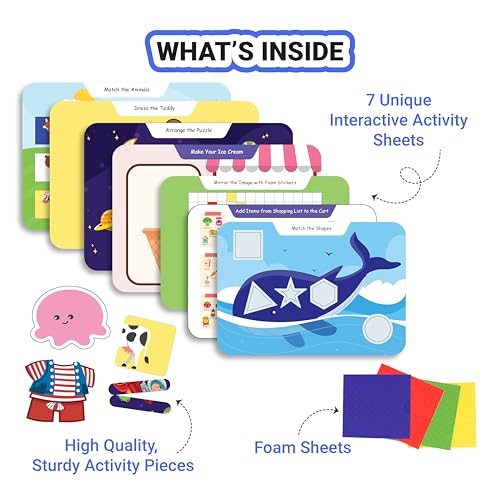 My House Teacher Brain Booster Busy Book, Kids Activity Play Book for 2 to 5 years old, 9 Interactive Activity Binder for Early Learning, Montessori Book with hook and loop, 60+ Cut-outs with cornered edges, Tear proof, Spiral Binding,Preschool sticker book for toddler activities - Image 2