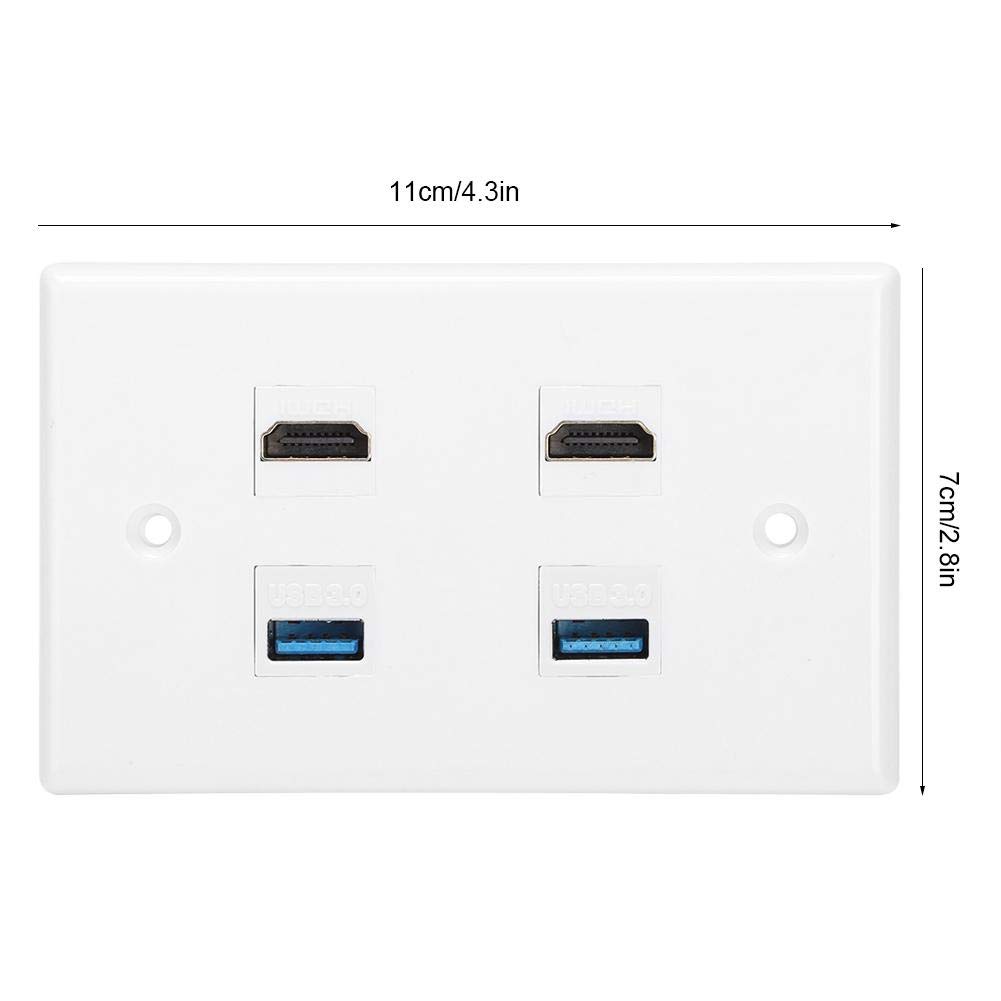 Fditt 2 puertos HDMI y USB Placa de panel de pared Keystone HDMI Hembra a hembra Hebilla de montaje Salida de pared Cargador USB Placas de pared con tapa