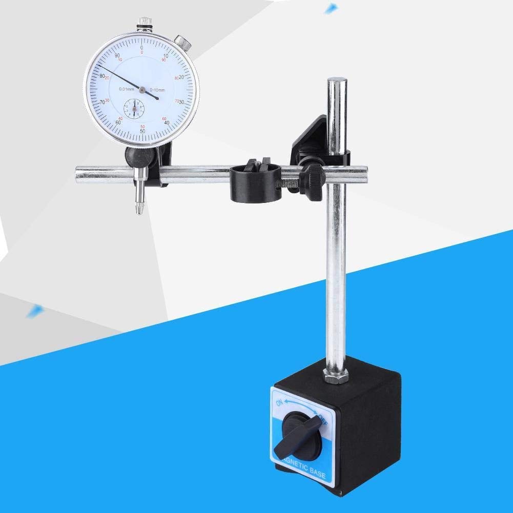 Ejoyous Trípode de medición magnético con reloj comparador, rango de medición 0-5/10 mm, precisión de visualización 0,01 mm, base magnética, digital, medidor, acero al carbono, plástico