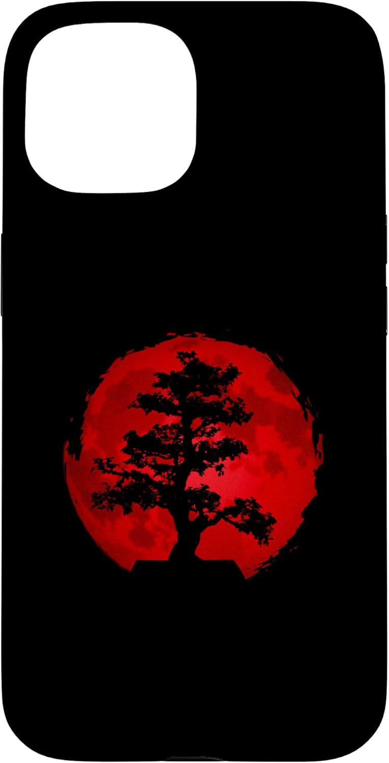 iPhone 16 Bonsai Tree Vintage Japanese Red Moon Cool Design Case