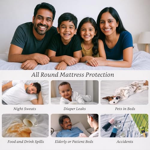 Image of Mattress Protector King Size, Lycra Waterproof Bed Protector King Size, 78x72x8 Inch, Breathable Noiseless Ultra Soft, Elastic Fitted Mattress Cover | Bed Cover (Red)