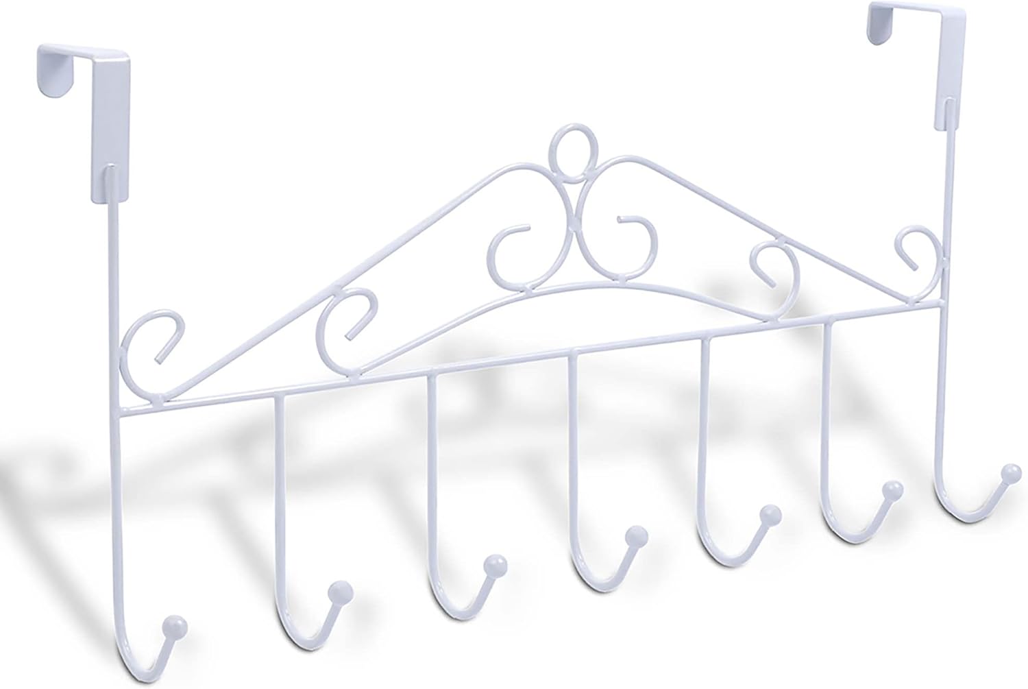 Andalus Vinyl-Coated Over The Door Hooks Pack of 1 – Heavy-Duty 7 Hooks for Hanging Towels, Coats, Bags, Jackets, Belts, Hats, Clothes - Ideal for Bathroom, Kitchen, Bedroom, and Living Room (White)