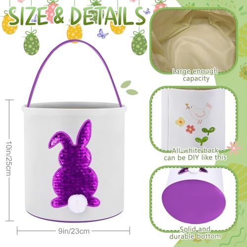 Image of Honeydak 6 PCS Kids Basket, Colorful Sequined Bunny Canvas Bags