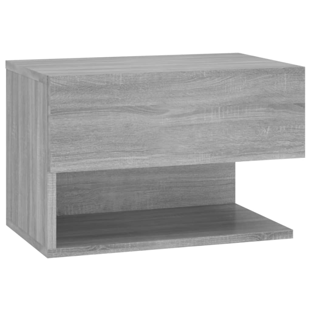 Mesa de noche de pared flotante gris de madera de ingeniería, armario de almacenamiento colgante para libros y baratijas, diseño de pared, ahorro de espacio para dormitorio