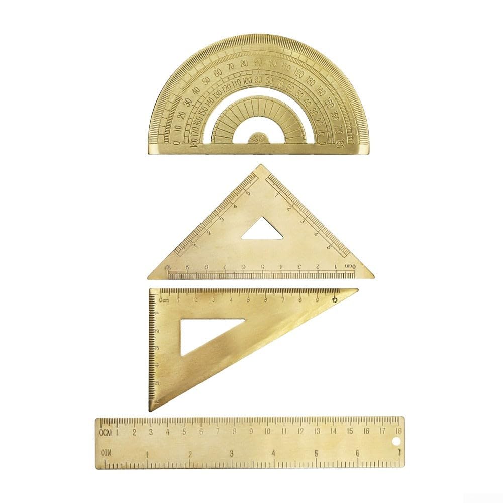 Goldenes Messing-Lineal-Set, 4-teiliges Metall-Schreibwaren mit Winkelmesser und Dreiecken, für Zeichnen, Schule und Büro