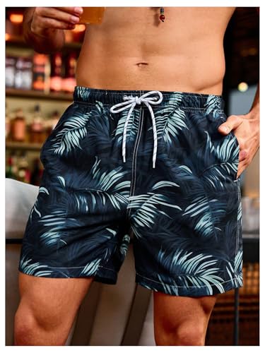 Men's Boho Tropical Swim Trunks Drawstring Waist Beach Shorts with Pockets4