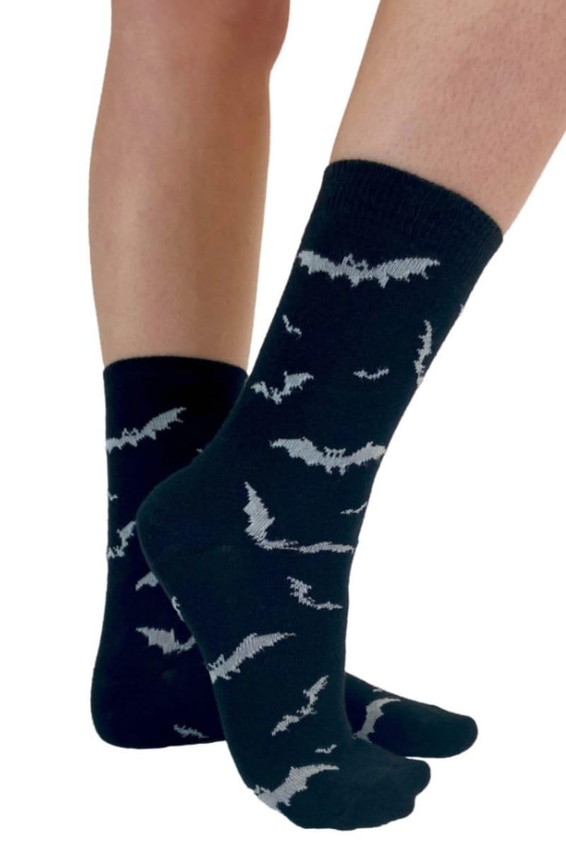 Pamela Mann Bats Socks Ankle Black Knitted Gothic Cotton Hosiery Alternative