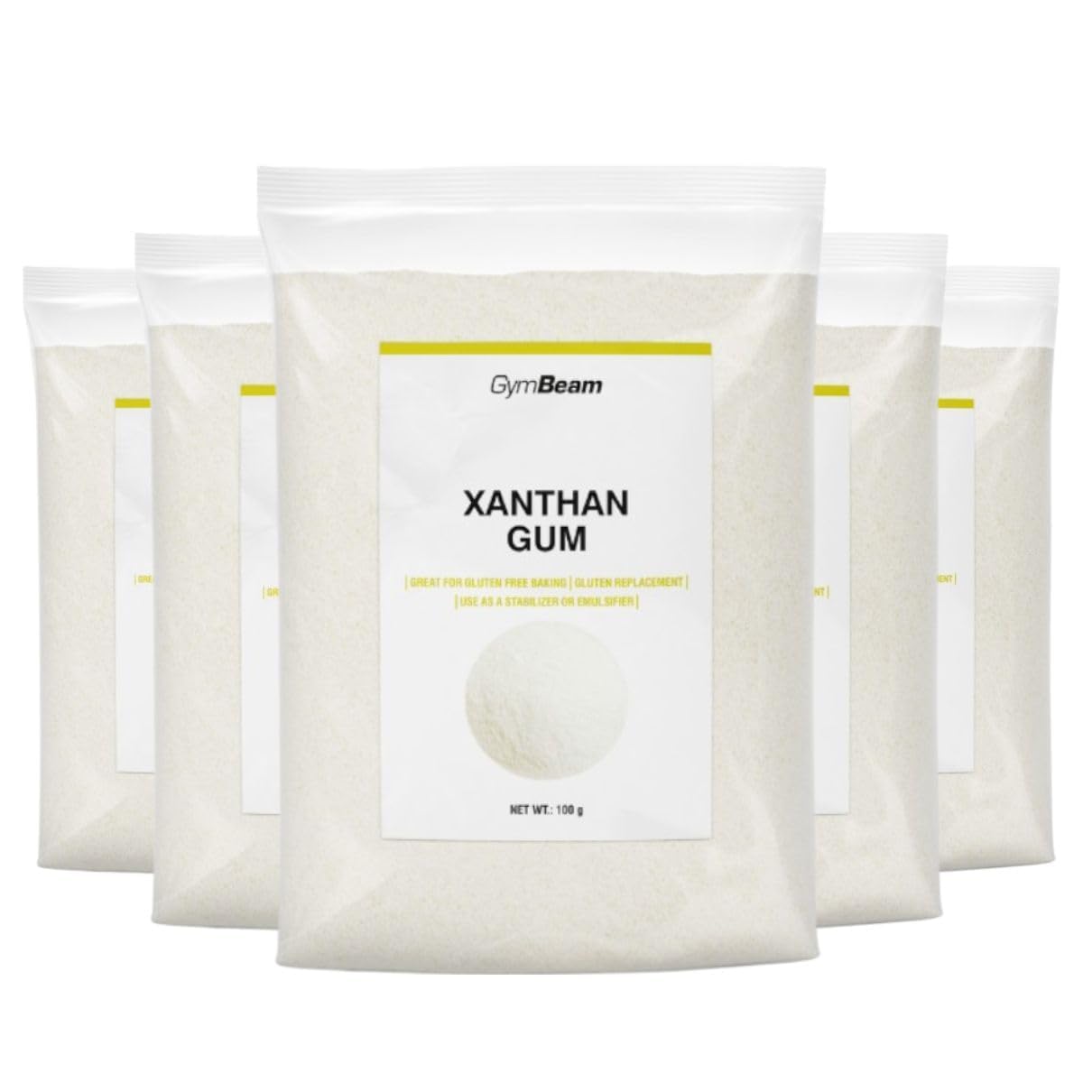 GymBeam Xanthan Gum - Geschmackloses Xanthan Pulver als Verdickungsmittel und Stabilisator, pflanzliches Xantan Gum Pulver als Glutenersatz für Veganer und Vegetarier geeignet (100 g (5er pack))