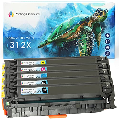 Printing Pleasure 5 (1 Set + 1 Black) Compatible CF380X-CF383A (312X/312A) Toner Cartridges for HP Colour Laserjet Pro MFP M476DN M476DW M476NW - Black/Cyan/Magenta/Yellow, High Yield
