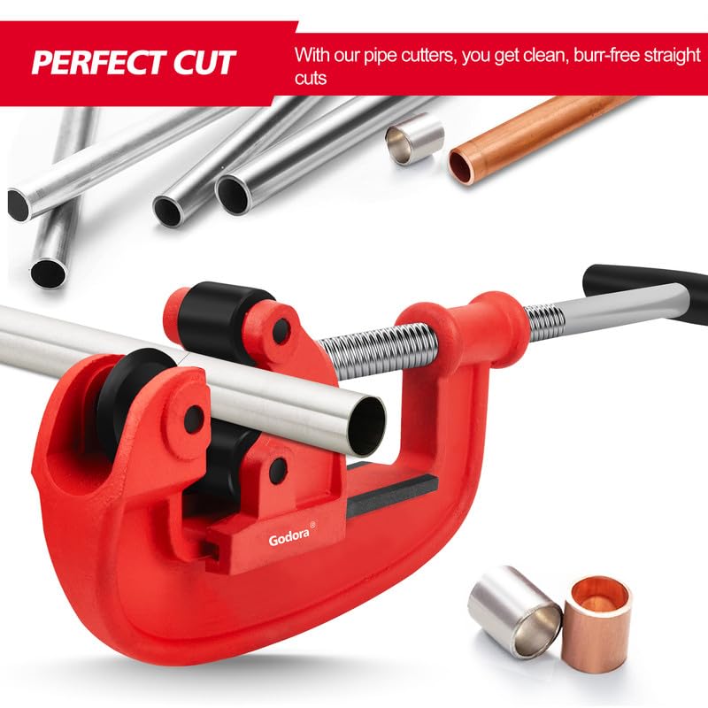 heavy duty 1/8-2" pipe cutter tool with an extra blade, sharp rigid tubing cutter cuts up to galvanized pipe, copper, and iron pipe, metal tube cutter great for plumbers or metalworkers 1/8" to 2" pipe cutter