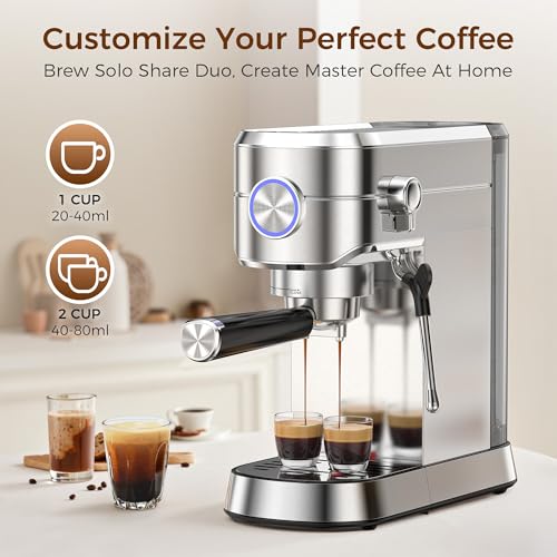 Image of Kndko Espresso Machine, 20 Bar Espresso Coffee Machine with Milk Frother, Compact Stainless Steel Coffee Maker with 34oz Removable Water Tank for Cappuccino, Latte