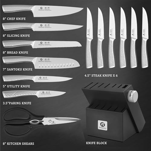 Image of imarku Knife Block Set, 14Pcs High Carbon Stainless Steel Knife Set with Block, Kitchen Knife Set Black, Dishwasher Safe, Build-in Sharpener, Gifts for Men