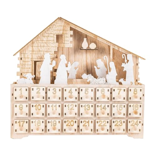 Weihnachtskrippe Haus Advent | Holz Weihnachtsdekoration - LED...