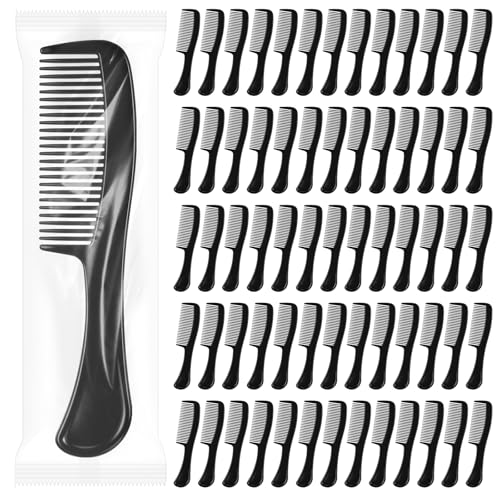 100 Pcs Bulk Hair Combs Individually Wrapped Black Wide Tooth Combs for Women Men Homeless Travel Hotel Shelter Nursing Home Charity