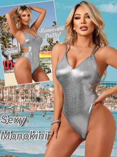 Image of ShawGobow Sexy Swimsuit for Women,Backless Scrunch Butt High Cut Monokini,One Piece Cheeky Bathing Suit Beach Pool Party