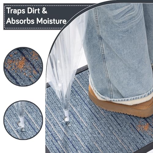 Image of HOKIPO Welcome Door Mat for Home - Big Size Rubber Back Entrance Mat, 75x45 cm, Blue Stripes (AR-6504)