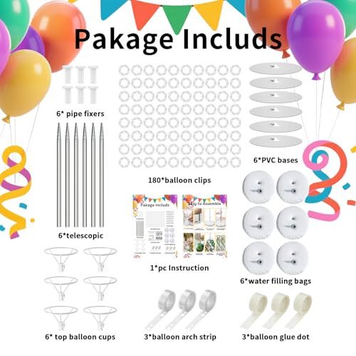 Image of Balloon Arch Kit Balloon stand - Set of 6 Adjustable 7 Feet Balloon Arch Stands with Bases for Floor, Tall Balloon Tower Pillar Assembly Kit for Birthday, Party Decorations