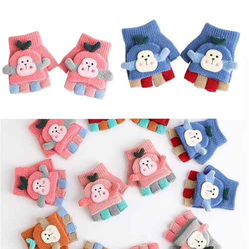 Convertible Gloves Winter Half Finger Mittens Cartoon Knit Half Finger Gloves With For Kids Unisex Lovely2