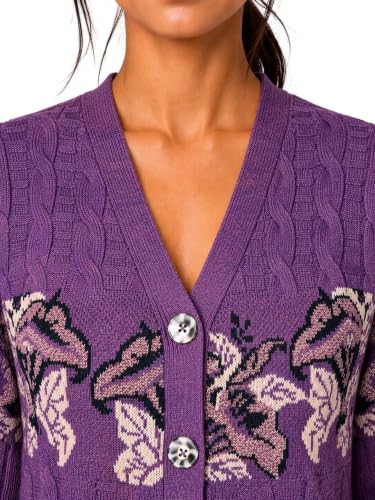 Image of Kalt Women Sweater for Winter Woolen Acrylic Full Sleeves V Neck Floral Design Cardigan Sweater for Women