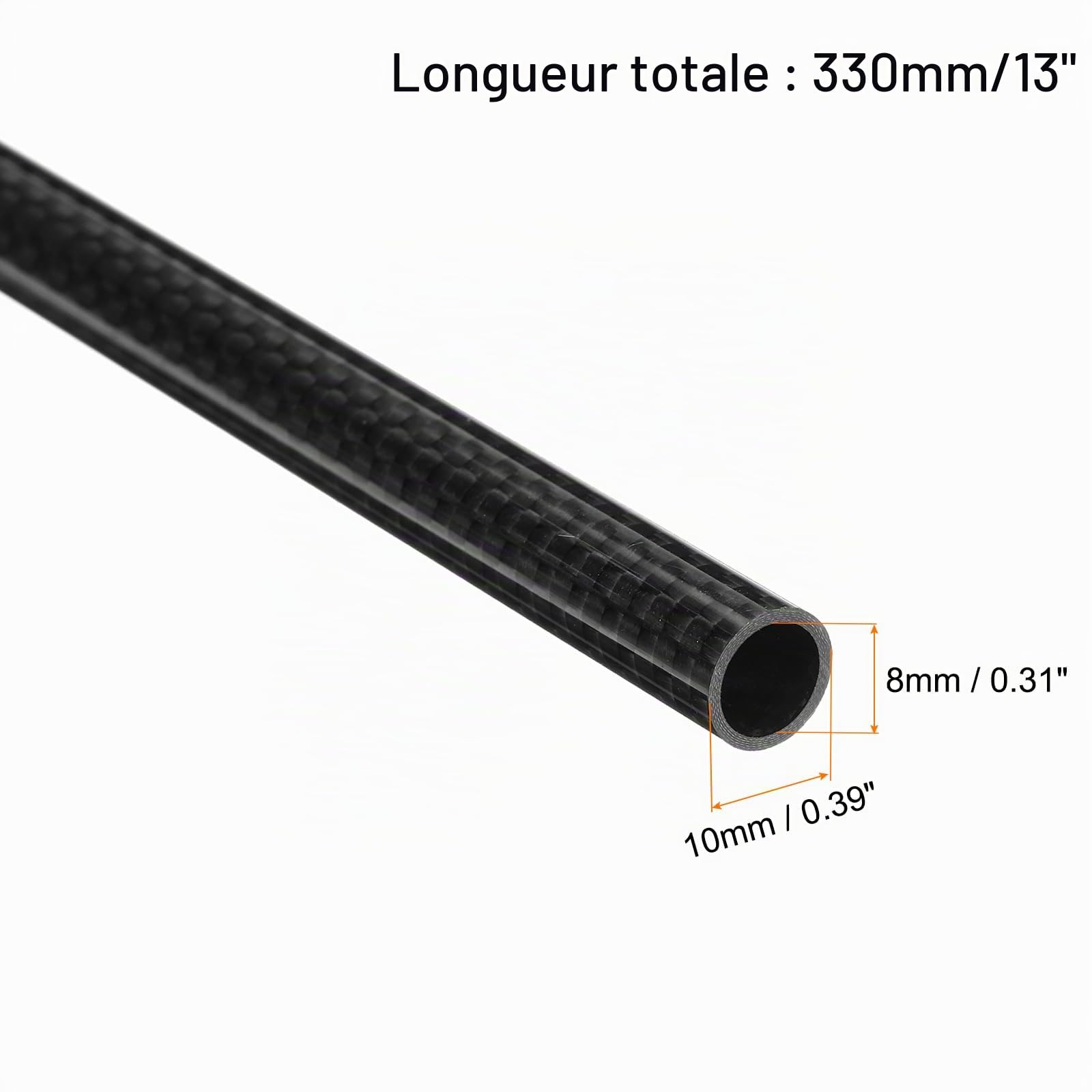 QUARKZMAN 1Pcs Tube En Fibre De Carbone 8 X 10 X 330Mm Surface Brillante Rod 3K Enroulé Naturel Carbone Tubage Rond Pour Avion Rc Multicoptère Quadcoptère