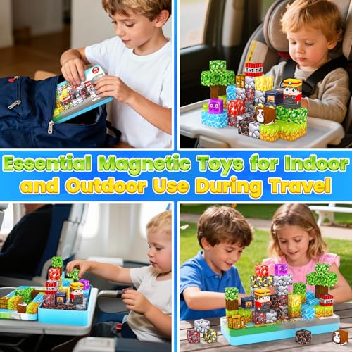 Image of Mini Magnetic Blocks Tiles Travel Essentials Toddler Toys with Case, Kids Games Montessori Sensory Building Blocks Toys for 3+ Year Old Boys Girls Christmas Birthday Gifts
