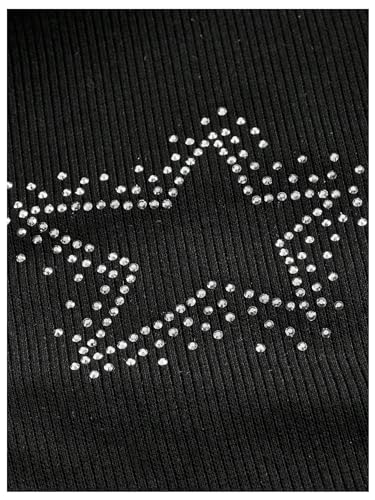 GORGLITTER Women's Y2k Goth Rhinestone Star Top Gothic Ruched Asymmetrical Strapless Bandeau Tops Concert Outfits4