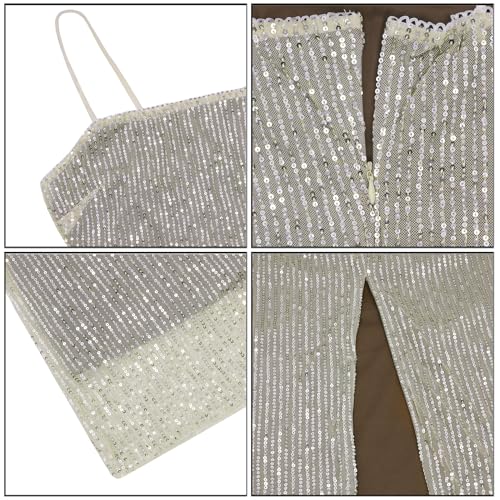 Image of BOLLEY JOSS Women's Sequins Midi Dress Sexy Back Slit Spaghetti Strap Bodycon Long Dress Summer Sparkly Party Dresses