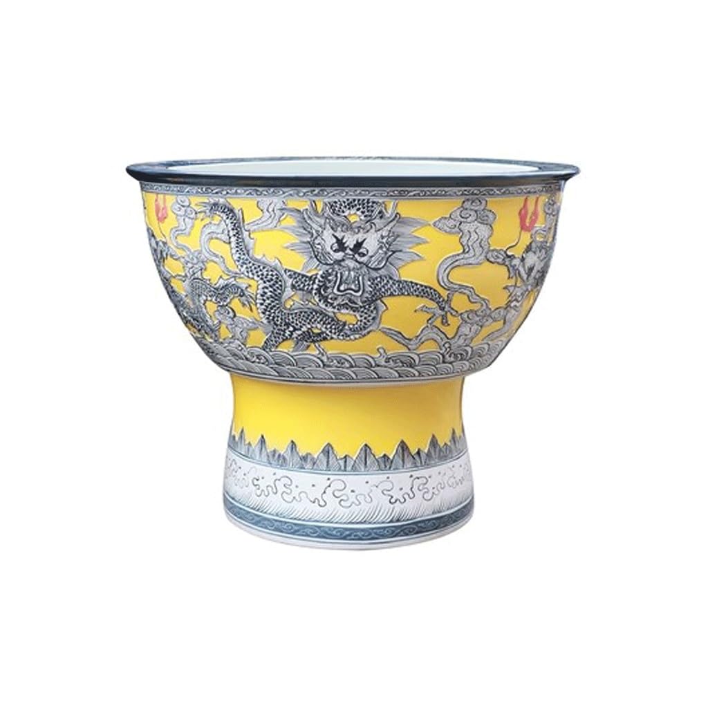 Small Fish Tank Ceramic Carving Dragon Pattern Fish Tank Floor-Standing Column Fish Tank Home Painting and Calligraphy Tank Fish Tank Kit