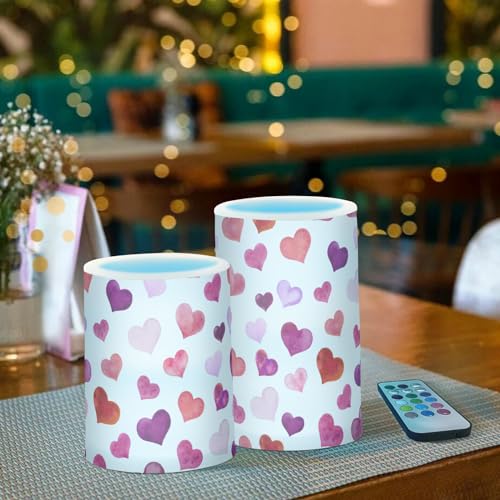 Image of senya Valentine's Day Lights Flameless Candles Hearts Valentine's Day Pillar Candles Set of 2 Battery Operated Remote Control Warm Lights Home Decor, E08D23009