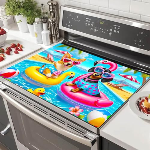Image of HOMETITUTE Summer Stove Top Cover 28x20 Cute Pool Dogs Heat Resistant