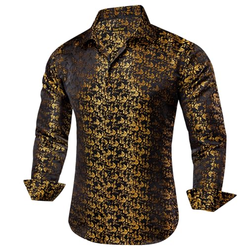 Mens Floral Shirts Silk Woven Long Sleeve Button Down Shirt Paisley Shirt Causal Formal Business Wedding Designer2