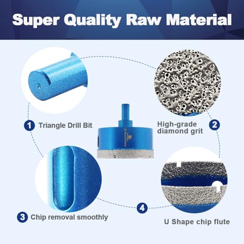 Image of Dry Diamond Core Drill Bit,BRSCHNITT 90mm Diamond Hole Saw Core Drill Bit with Triangle Shank for Porcelain Tile Ceramic Stone Granite Marble