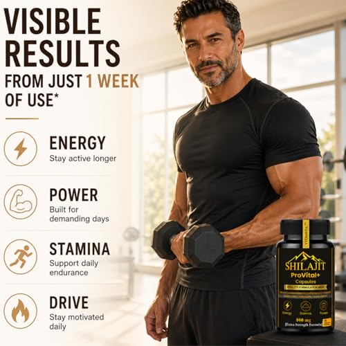 Image of Shilajit Pro Vital+ Capsules for MEN | Supports Stamina & Performance | 100% Pure Shilajeet | With 6 Powerful Herbs (includes Ashwagandha, Gokshura, Safed Musli) | Contains Essential Vitamins & Minerals | Extra Strength 800 mg Formula | 60 Capsules (1 month supply)