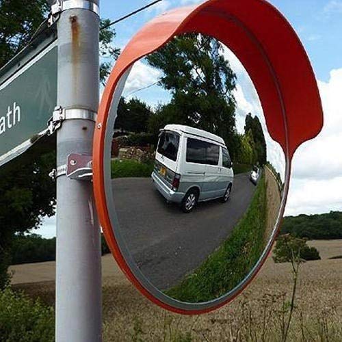 Image of LADWA 18-Inch Convex Parking Safety Mirror with Adjustable Bracket - Wide-Angle View, High Visibility Orange Frame, for Indoor Use, Garages, Driveways & Parking Areas - 1 Pc
