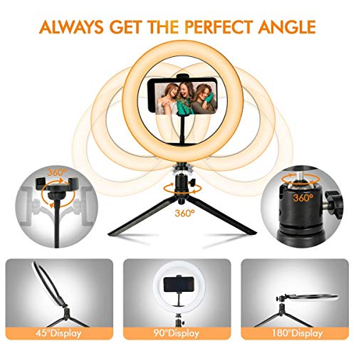 10.2" Ring Light with Stand & Phone Holder and Remote Control, Dimmable Desk Makeup Selfie LED RingLight Perfect for Live Streaming/YouTube/Video Recording/Photography, Compatible with iPhone/Android