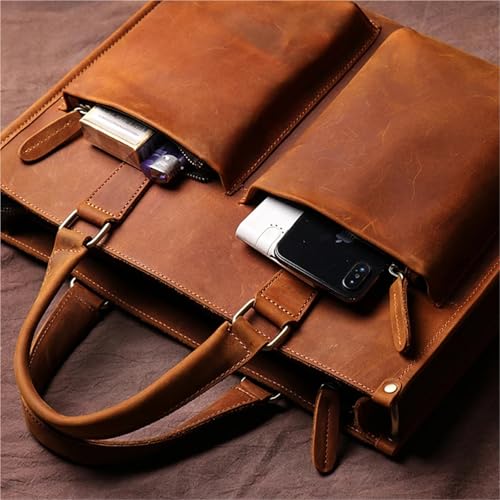 Sac à main porte-documents hommes en cuir marron rétro de 16 pouces pour bureau