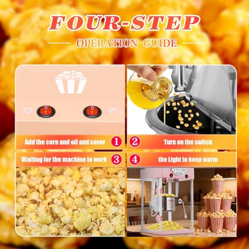 Image of Popcorn Machine, Popcorn Makers with 6 Oz Stainless-Steel Kettle, Commercial Tabletop Pop Corn Popper with Measuring Tool and Scoop, for Home, Birthday Parties, Theater, School Events, Pink