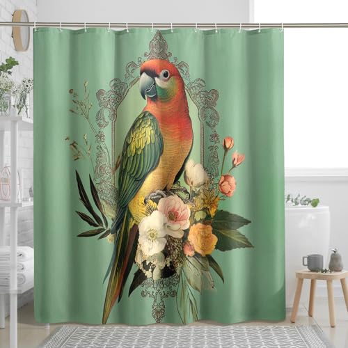 Joli rideau de douche rustique avec motif perroquet, rideaux de douche vintage rustiques pour salle de bain, bain d'oiseaux, ensemble d'accessoires de...