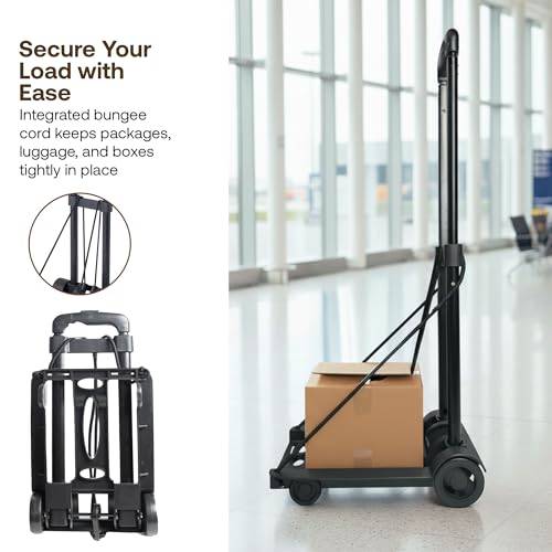 Image of BonKaso 2 Wheels Foldable Travel Luggage Trolley Cart with 35kg Load Capacity | Lightweight Collapsible Hand Truck with Bungee Cord | Portable Luggage Carrier for Travel Office Home Use (Black)