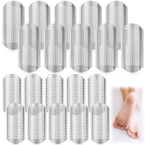 Image of Moxweyeni 20 Pack Silver Foot File Callus Remover Replacement Blades Metal Pedicure Rasp Hard Skin Remove Scrubber Stainless Steel 2 Designs Big /fine Hole for Detachable Foot Grater