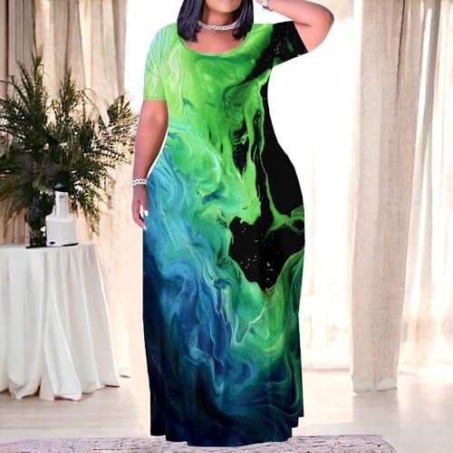 Image of SUZONANA Plus Size Dresses for Women Summer Casual Maxi Dress Short Sleeve Loose Vacation Dress