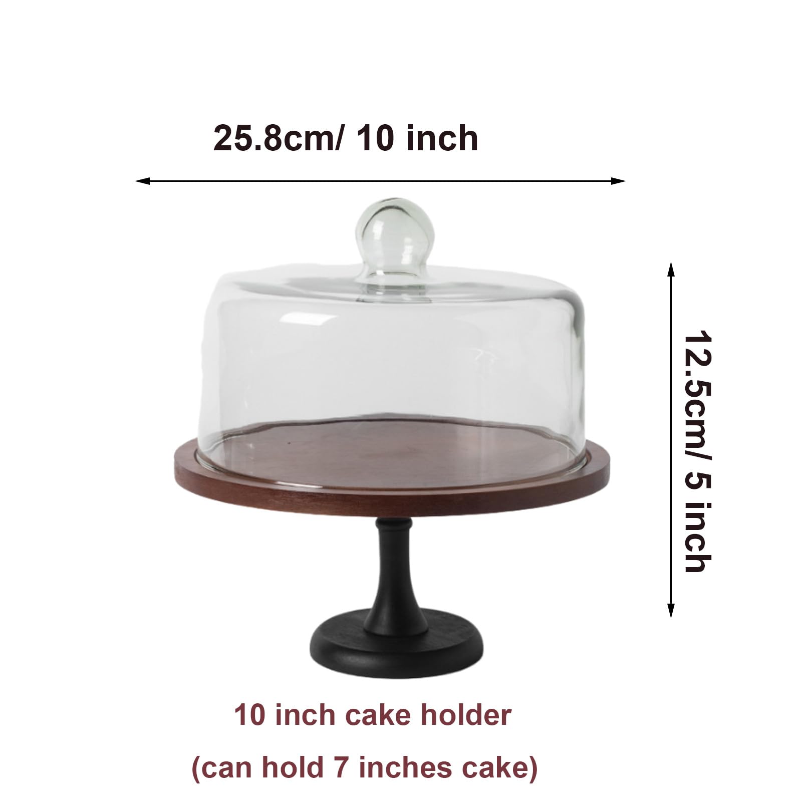 Dxcaicc Alzata per Torte con Coperchio A Cupola, Piatto per Torta in Legno di Acacia con Coperchio, Espositore per Torte in Legno con Cupola in Vetro,25.5cm with Lid