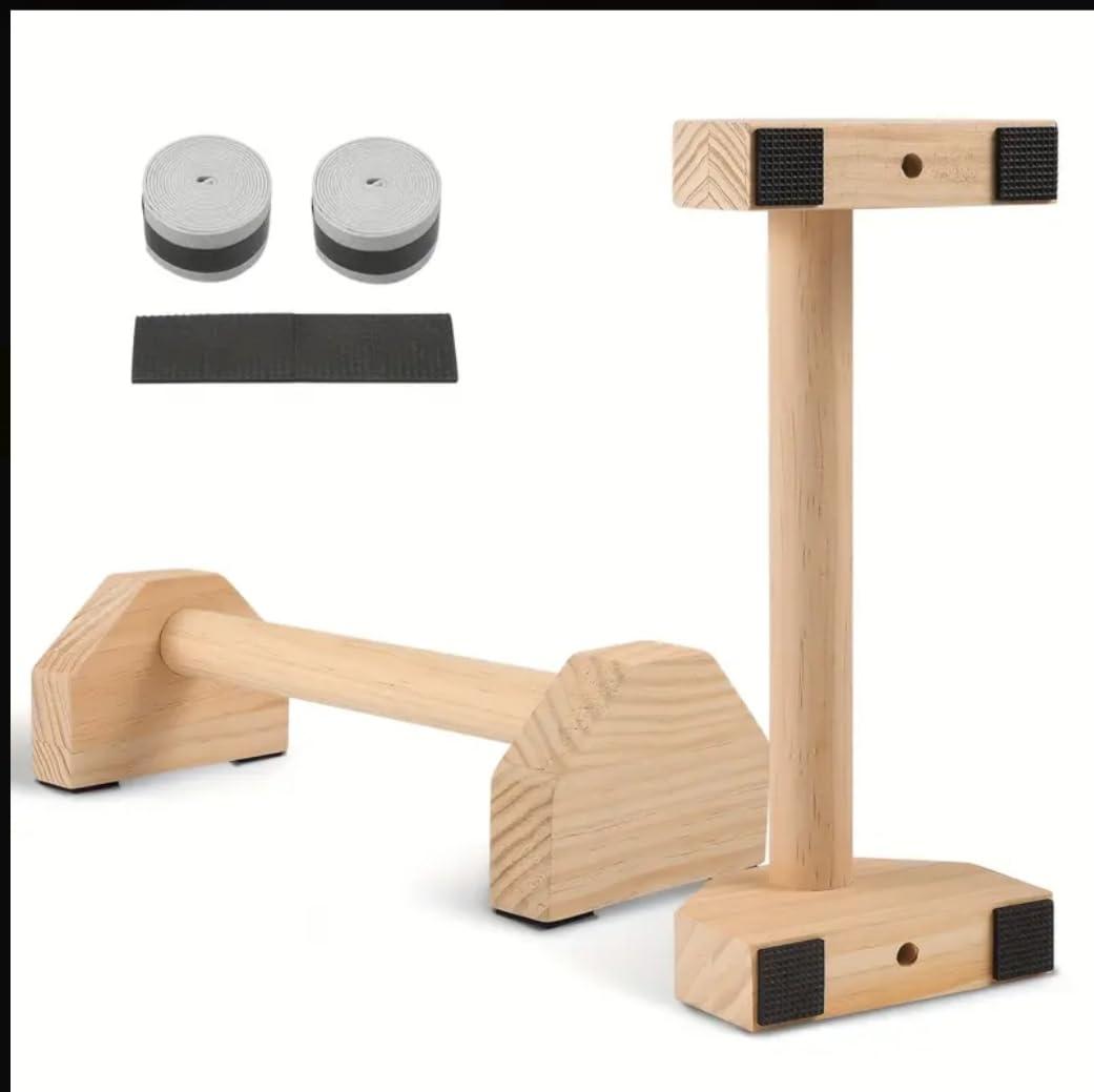 Russian Push-Up Stand, Wooden Construction with Non-Slip Base, Portable Bodyweight Training Equipment for Core Strength, Home Workout, calisthenics stand fitness,yoga, exercise,men, women's-picture-11