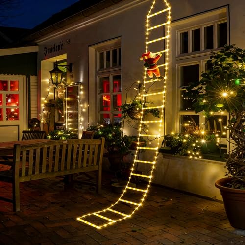 Catálogo de Navidad comprados en linea. 46 JAFEN Luces LED Navideñas de 3m con Santa Claus Subiendo Escalera + Control Remoto, Decoración Navideña Mágica para Escaleras, Interiores, Exteriores, Árbol de Navidad y...
